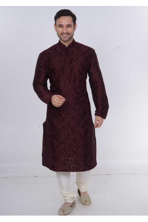 Brown with Golden Color Silk Fabric Kurta Set